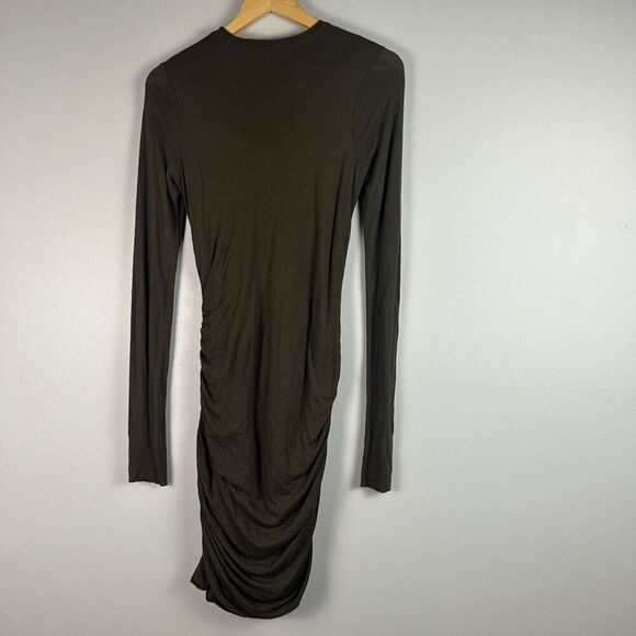 A.L.C. Olive Green Long Sleeve Bodycon Ruched Dress - Picture 3 of 8
